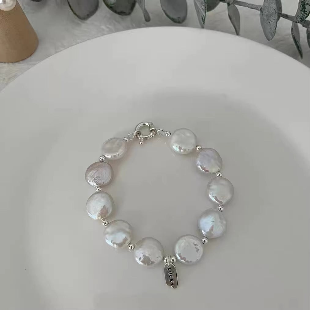 Imogen White Coin Pearls Bracelet | Waterproof Silver Steel