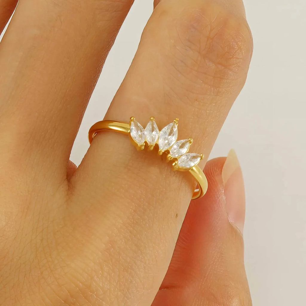 Arabella Marquise-Cut Crown Open Ring | Waterproof 18k Gold