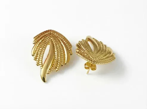 Cressida Frond Stud Earrings | Waterproof 18k Gold
