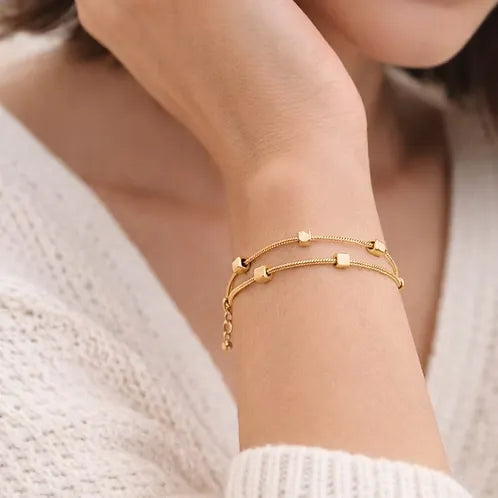 Elyra Cube Station Double Layered Bracelet | Waterproof 18k Gold