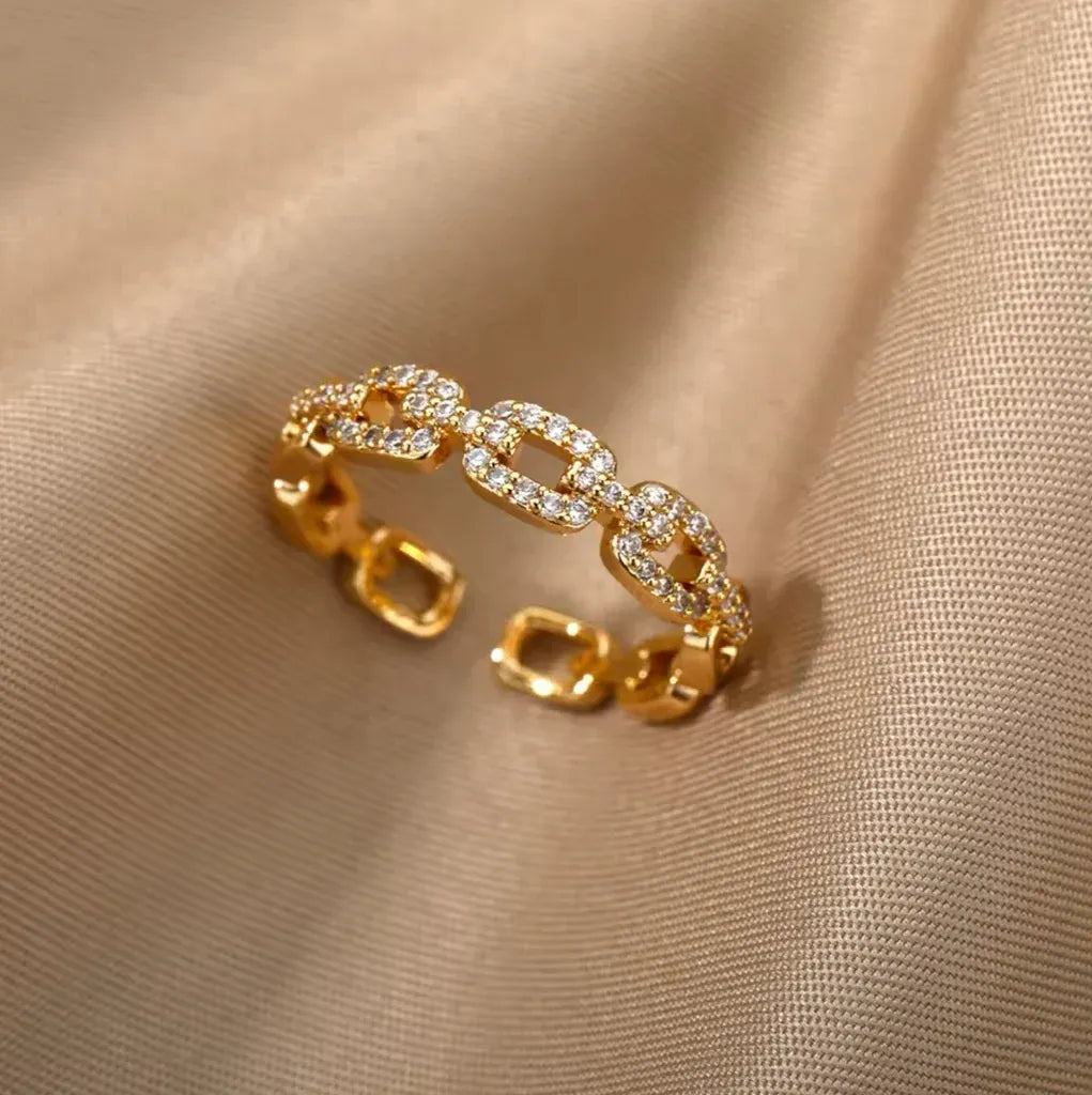 Bianca Crystal Chain Open Ring | Waterproof 18k Gold