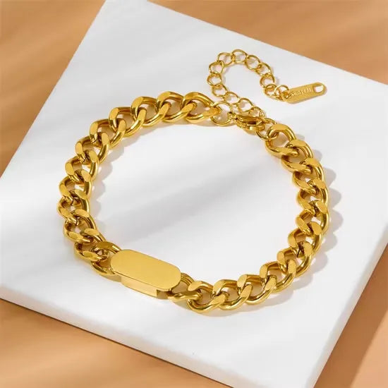 Elarose Linking Chain Bar Bracelet | Waterproof 18k Gold