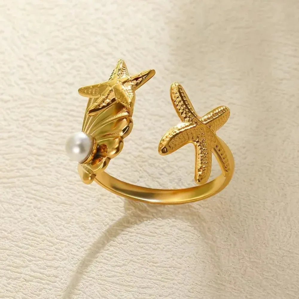 Cymbel Ocean Pearl Wrap Adjustable Ring | Waterproof 18k Gold