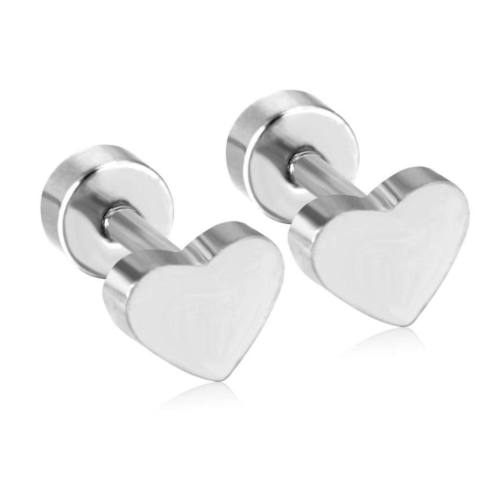 Rosea Heart Secure Screw-Back Studs suitable for lobe, helix & multiple ear piercings