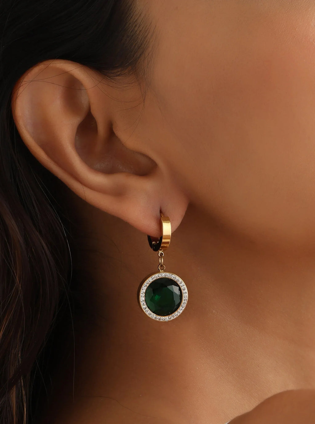 Esmira Emerald Hoop Earrings | Waterproof 18k Gold