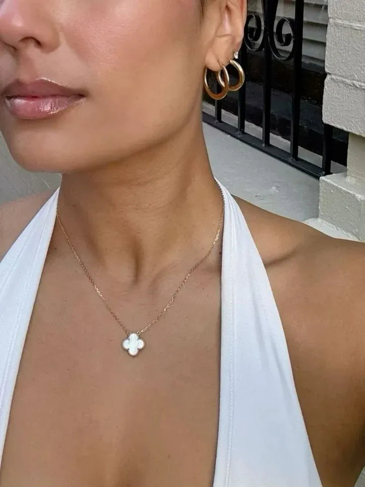 Alora Four-Leaf White Clover Necklace | Waterproof 18k Gold