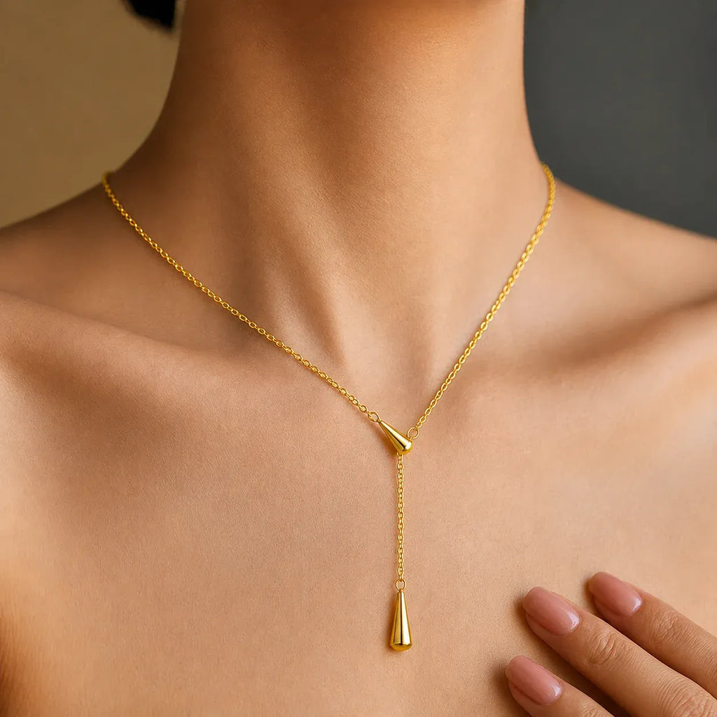 Bria Lariat Teardrop Necklace | Waterproof 18k Gold