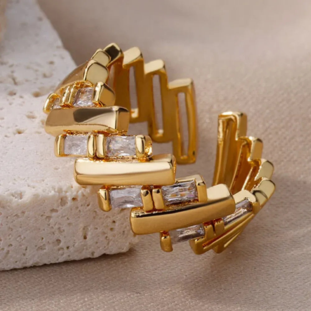Beila Baguette-cut Crystal Open Ring | Waterproof 18k Gold
