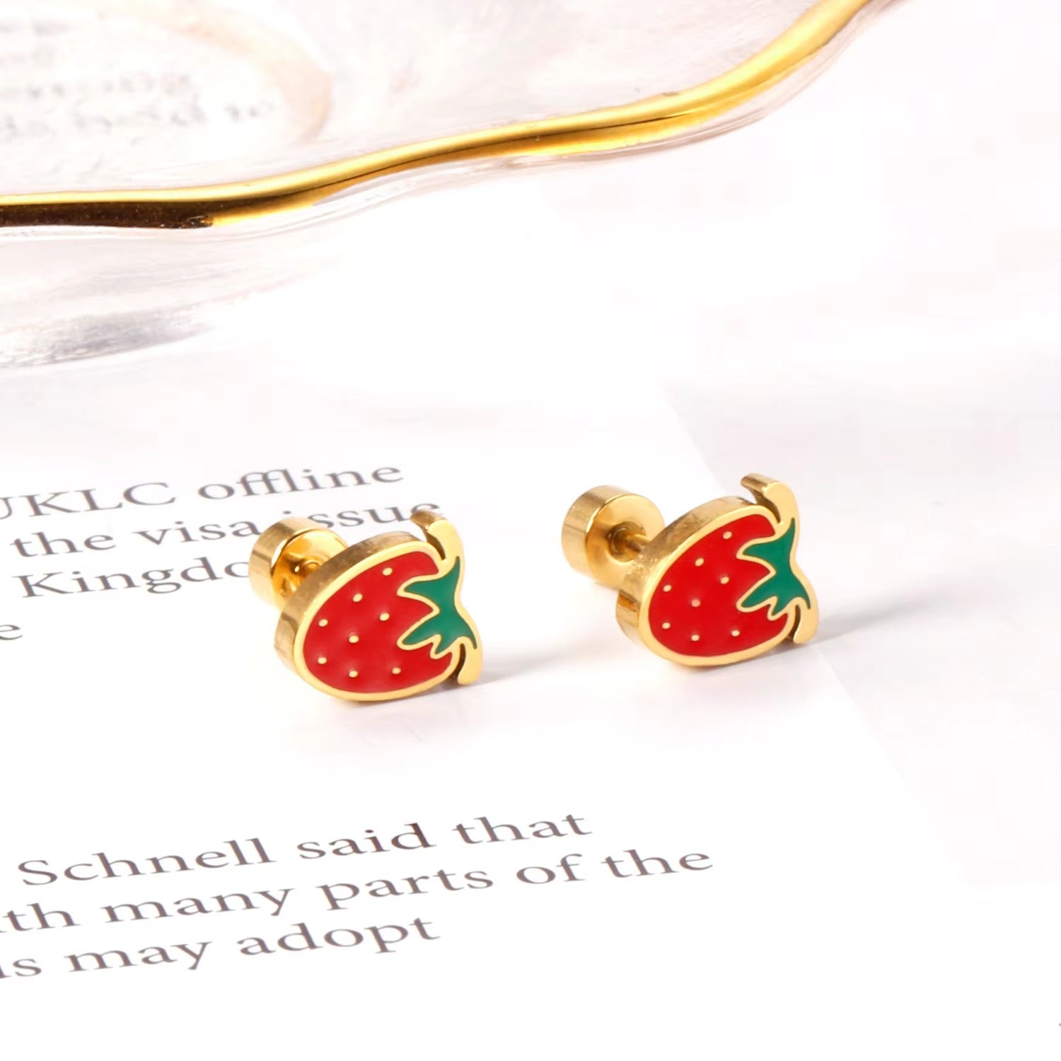 Daisy Red Strawberry Flat Back Studs - Gold & Silver