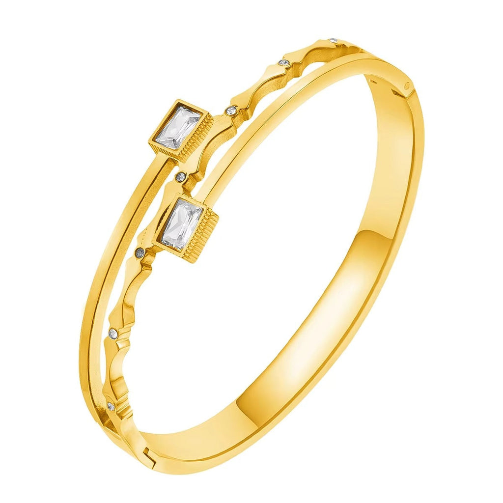 Casey Twin CZ Diamond Hinged Bangle Bracelet