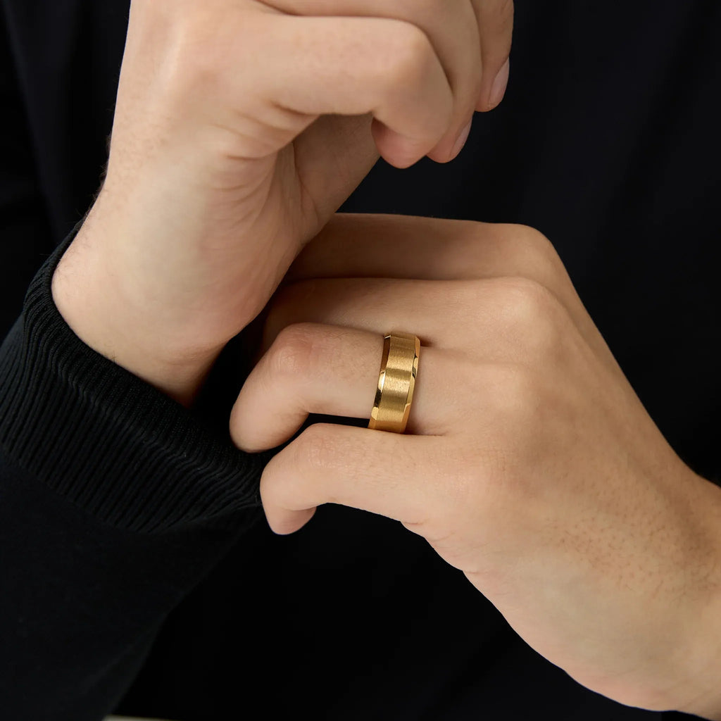 Faye Brushed Plain 8MM Band Ring | Waterproof 18k Gold