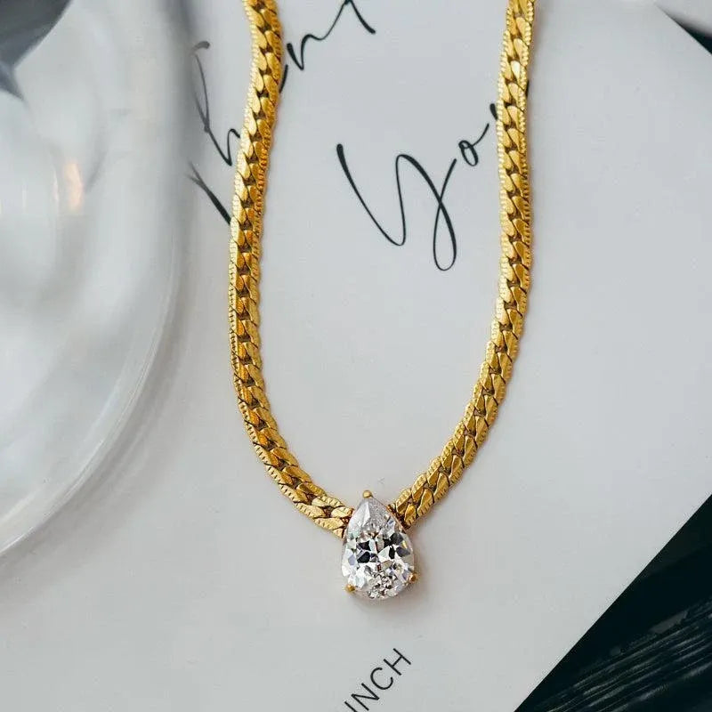 Alison Pear Cut Solitaire Necklace | Waterproof 18k Gold