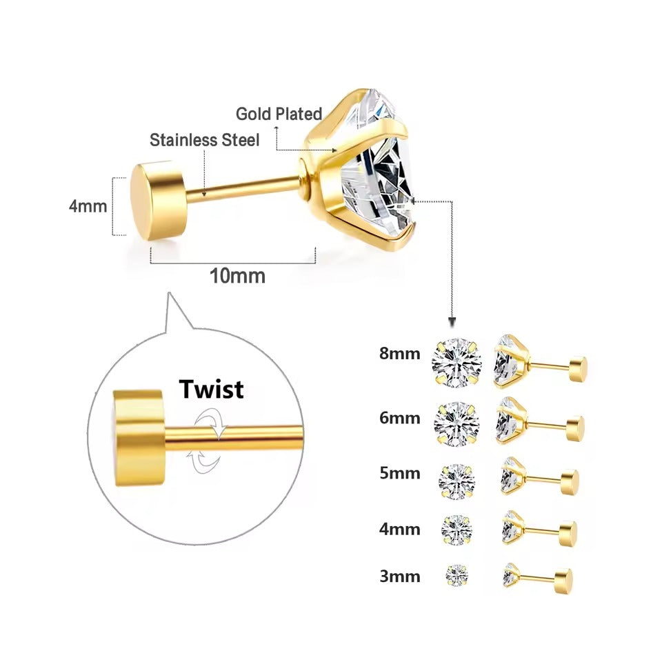 Petaline Brilliant CZ Flat Back Studs - Gold & Silver