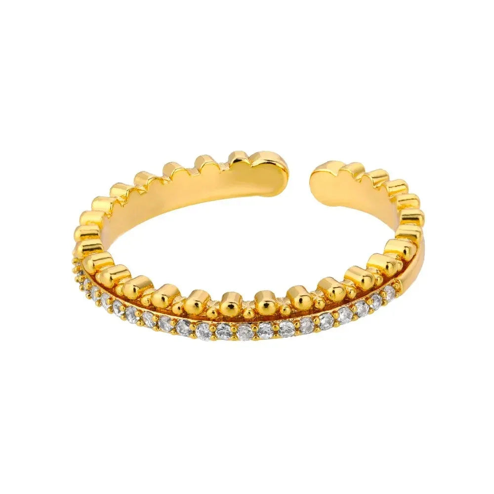 Clara Beaded Crystal Open Ring | Waterproof 18k Gold