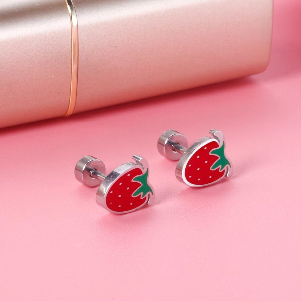 Daisy Red Strawberry Flat Back Studs - Gold & Silver