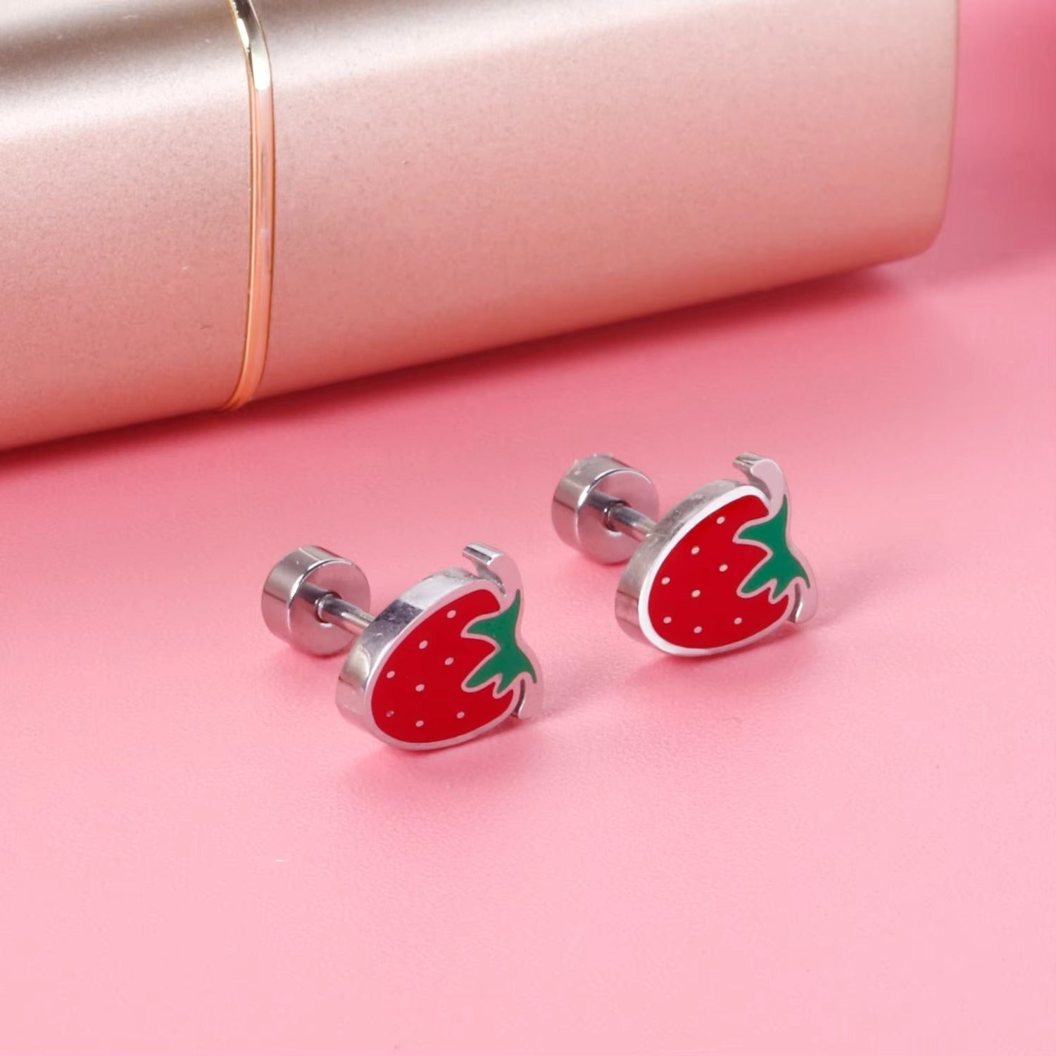 Daisy Red Strawberry Flat Back Studs - Gold & Silver