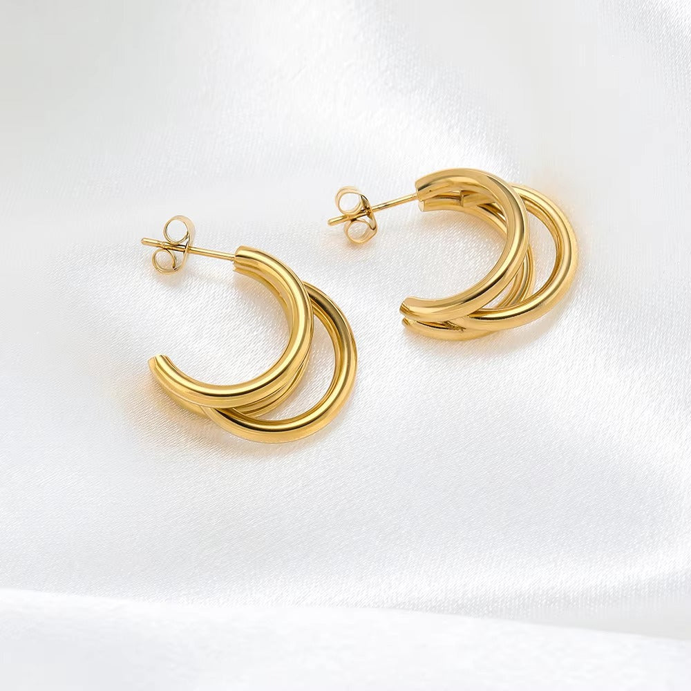 Niamh Triple Line Gold Hoops