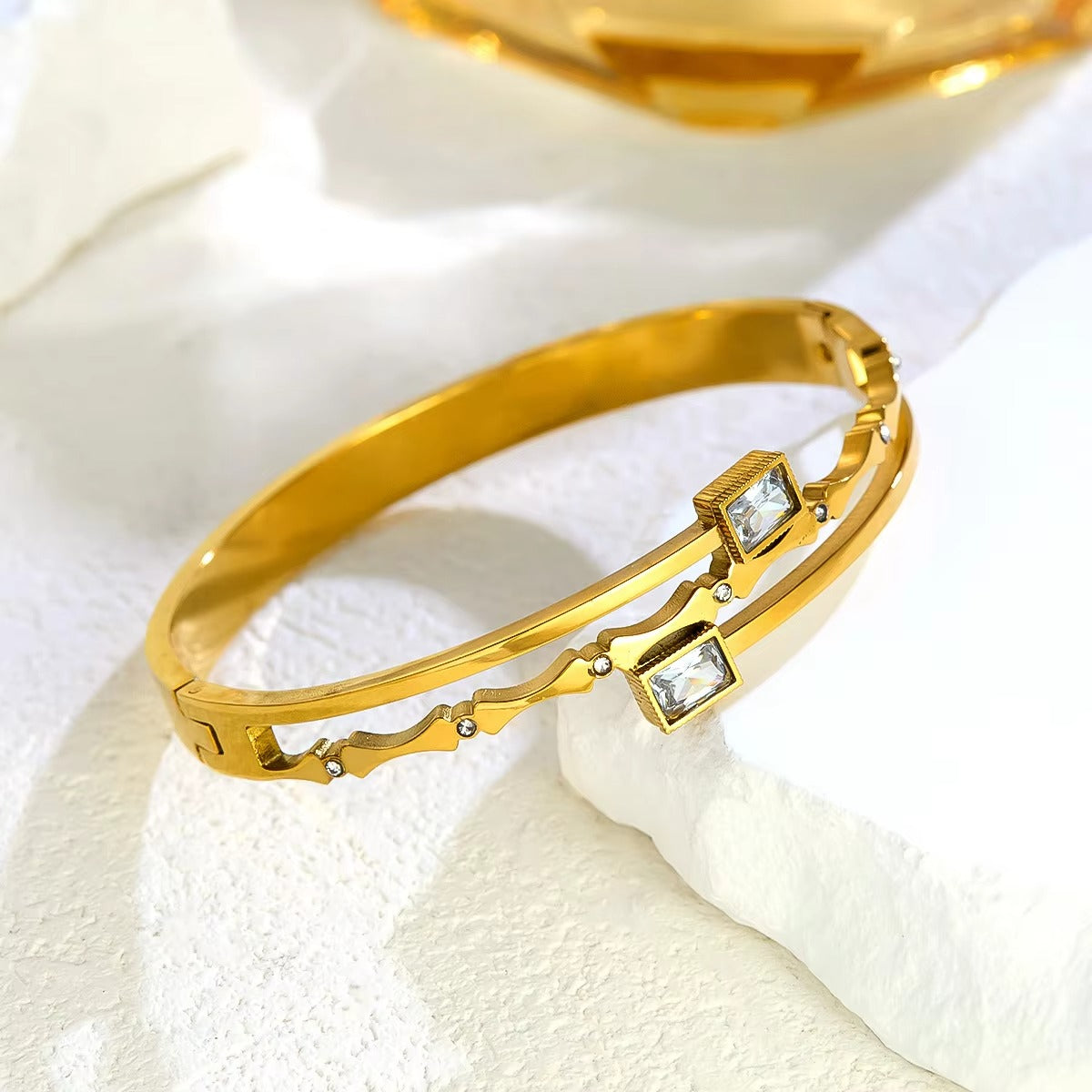 Casey Twin CZ Diamond Hinged Bangle Bracelet