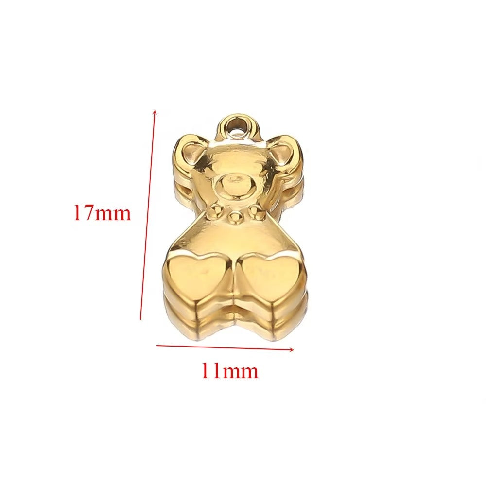 Nuala Waterproof Teddy Bear Hearts Charm 17x11mm Gold