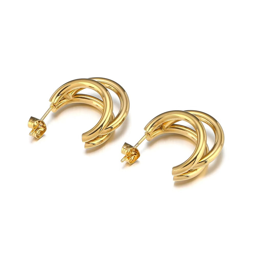 Niamh Triple Line Gold Hoops