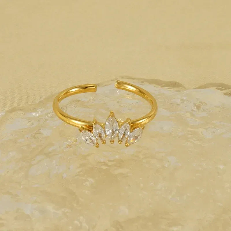 Arabella Marquise-Cut Crown Open Ring | Waterproof 18k Gold