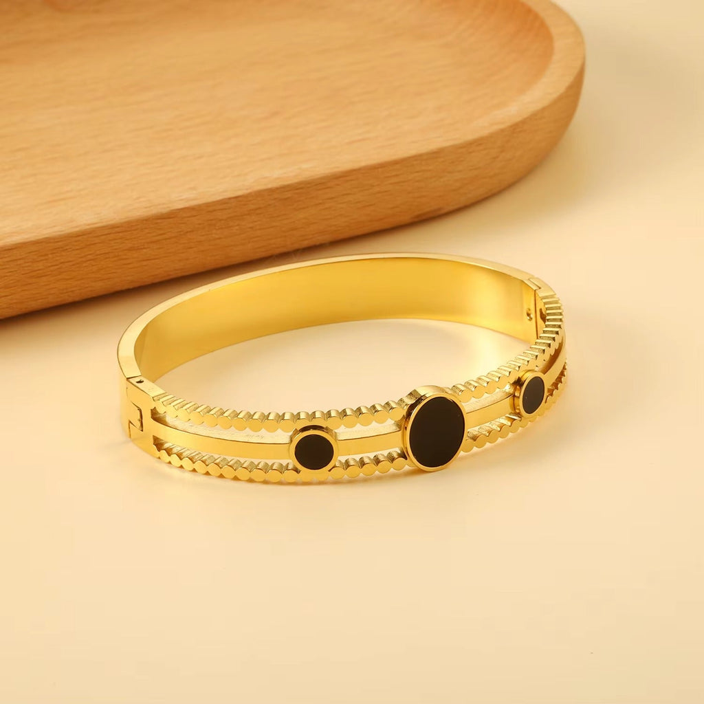 Eimear Black Onyx Hinged Bangle Bracelet