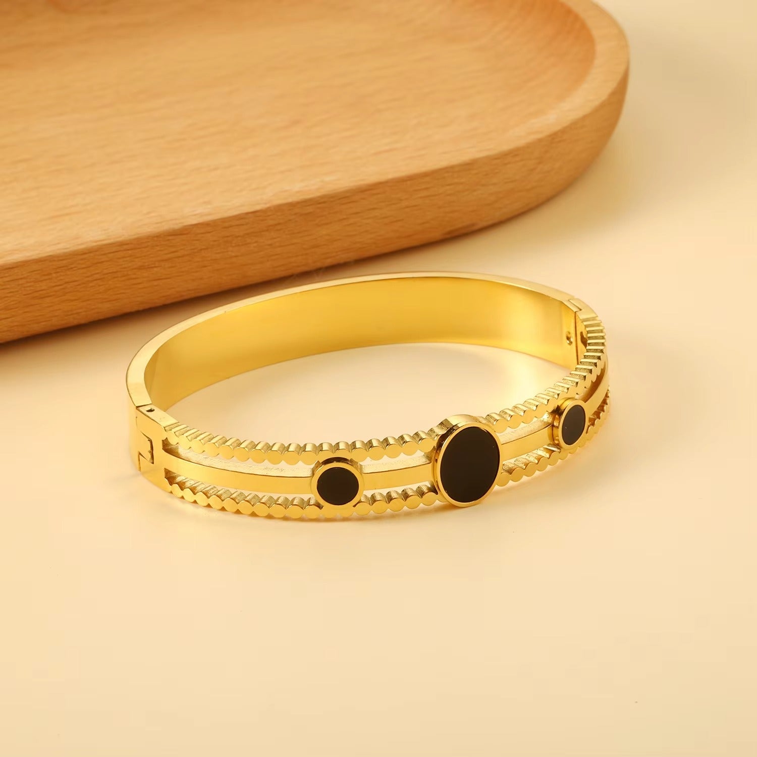 Eimear Black Onyx Hinged Bangle Bracelet