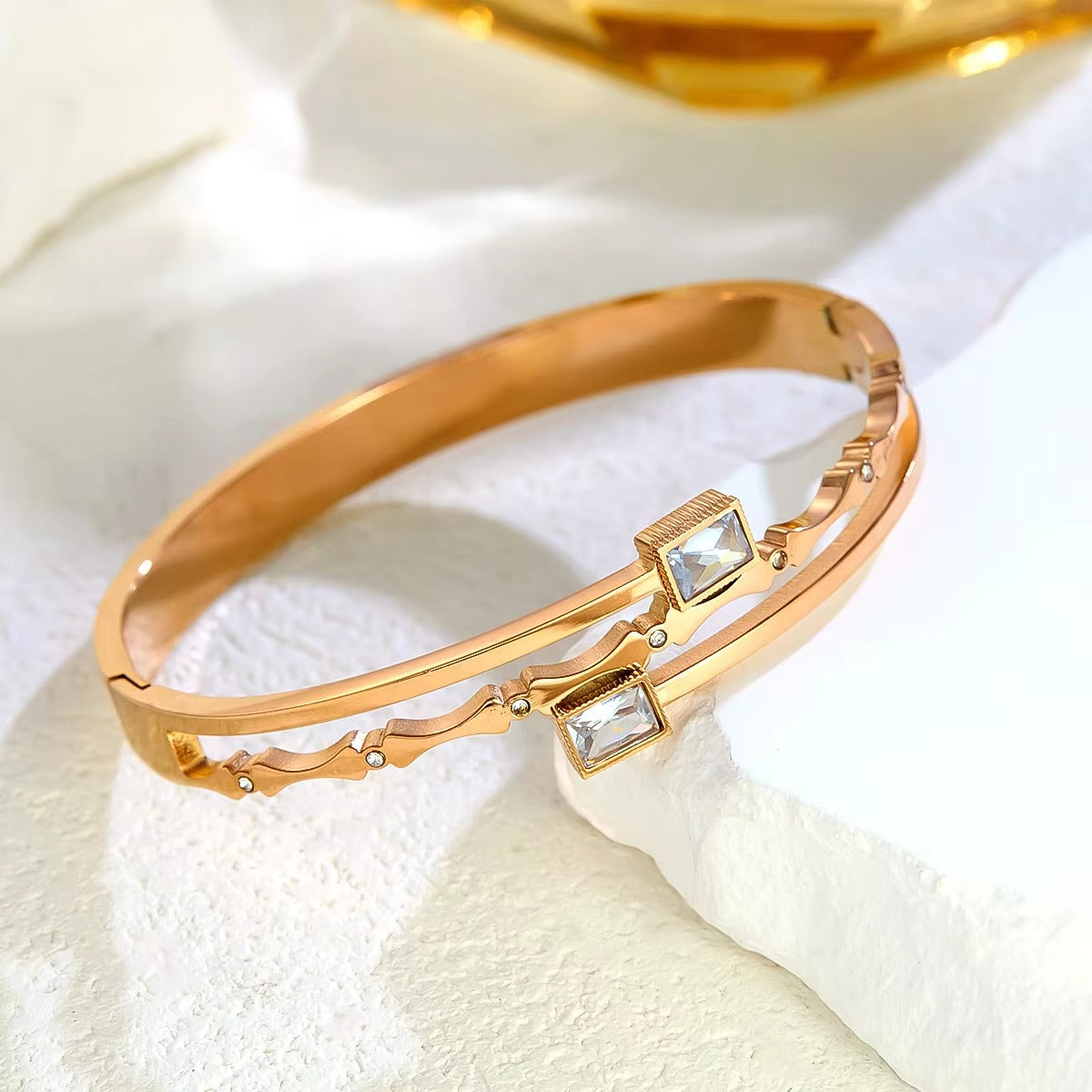 Casey Twin CZ Diamond Hinged Bangle Bracelet