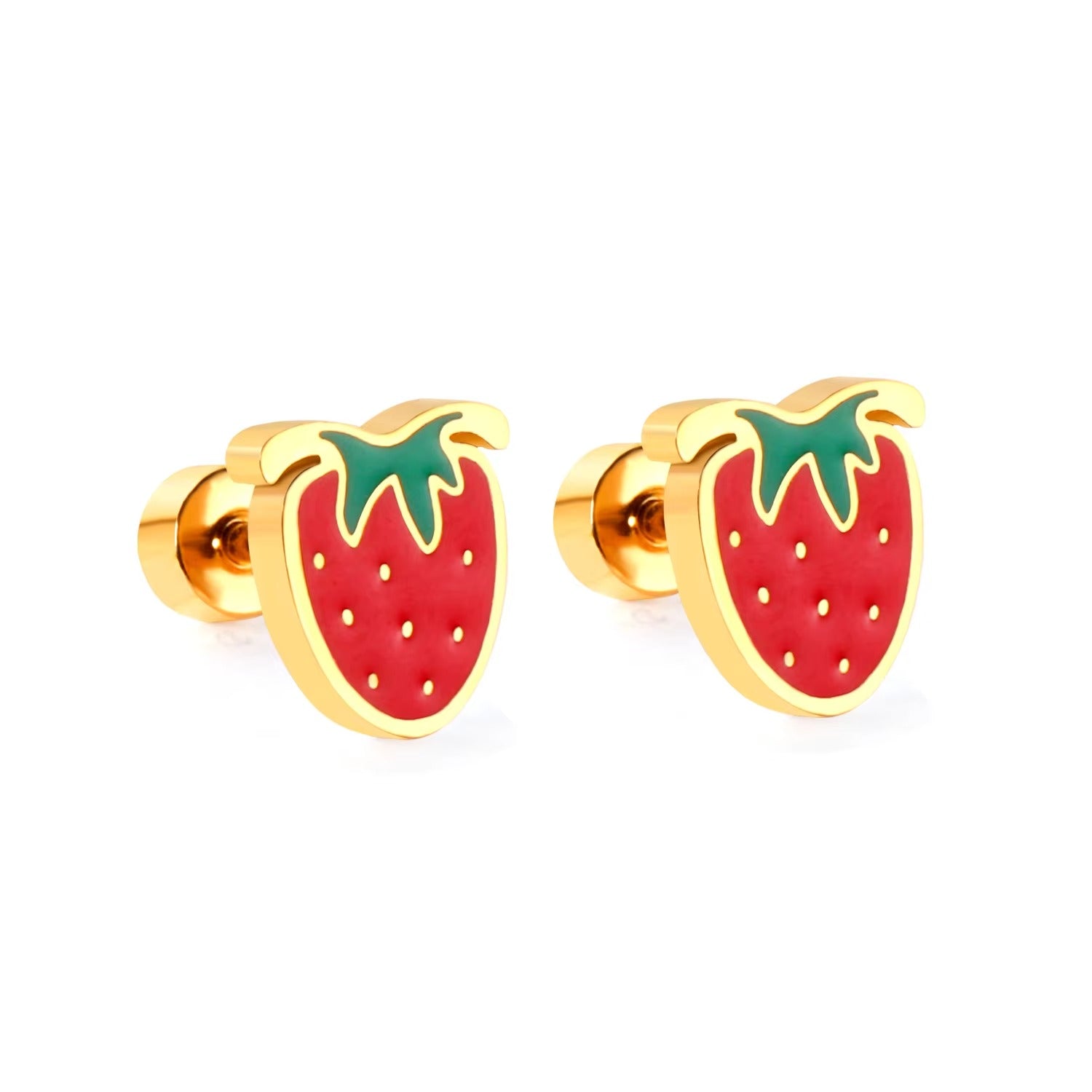 Daisy Red Strawberry Flat Back Studs - Gold & Silver