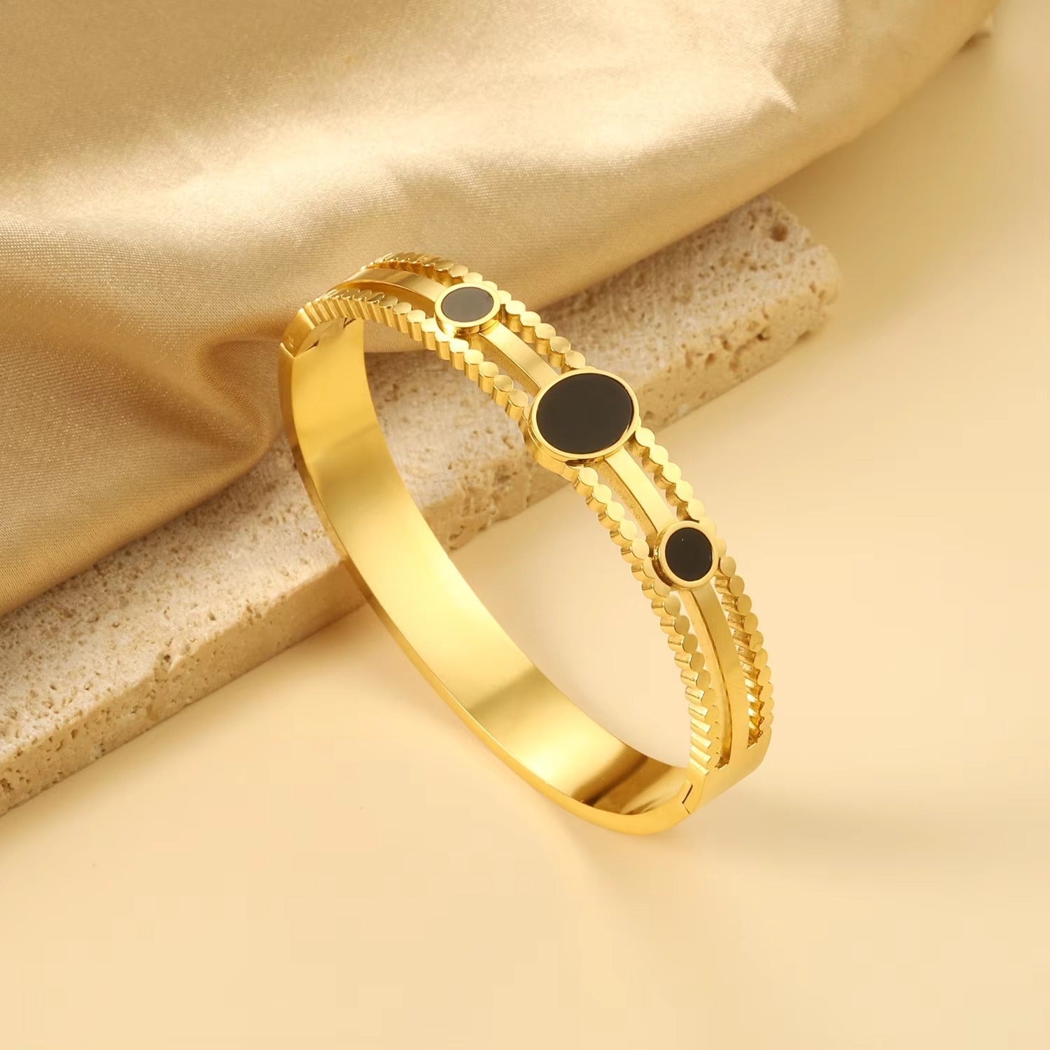 Eimear Black Onyx Hinged Bangle Bracelet