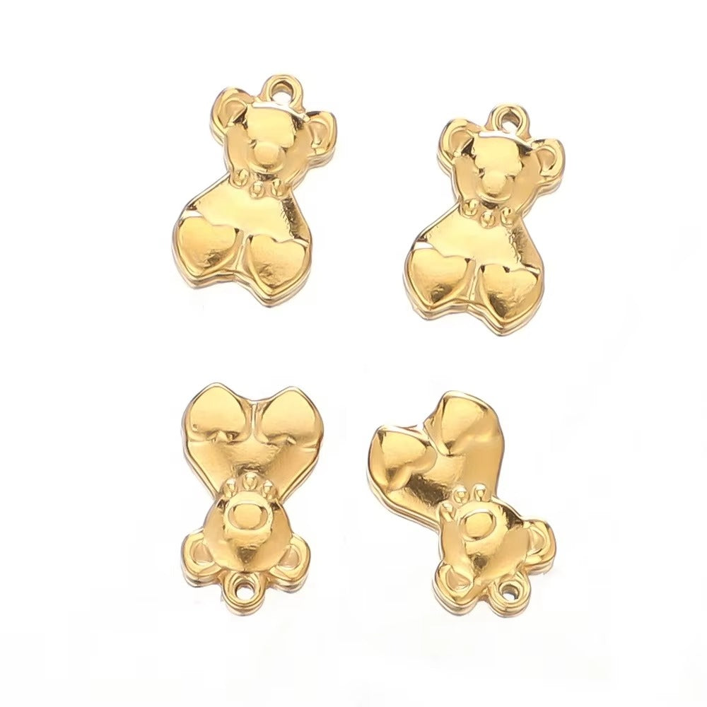 Nuala Waterproof Teddy Bear Hearts Charm 17x11mm Gold