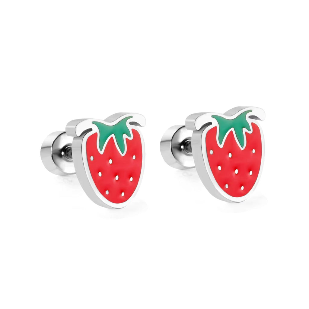 Daisy Red Strawberry Flat Back Studs - Gold & Silver