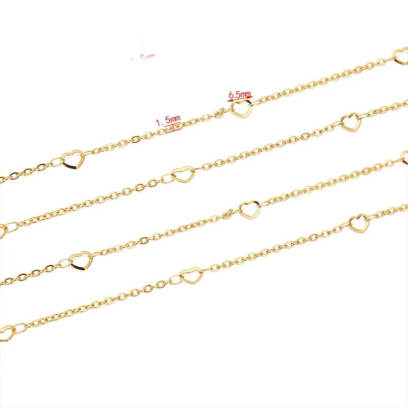 Rowan Custom Cut Hearts Chain 1.5mm Gold