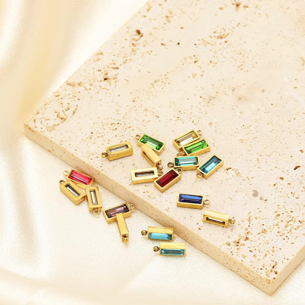 Aileen Waterproof Rectangular Gemstone Charms 4x8mm Gold