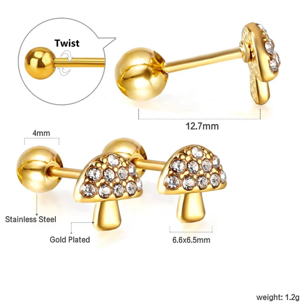 Starlume Crystal Mushrooms Flat Back Studs - Gold & Silver