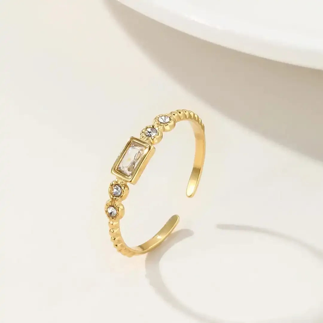 Amelie Crystal Open Ring | Waterproof 18k Gold