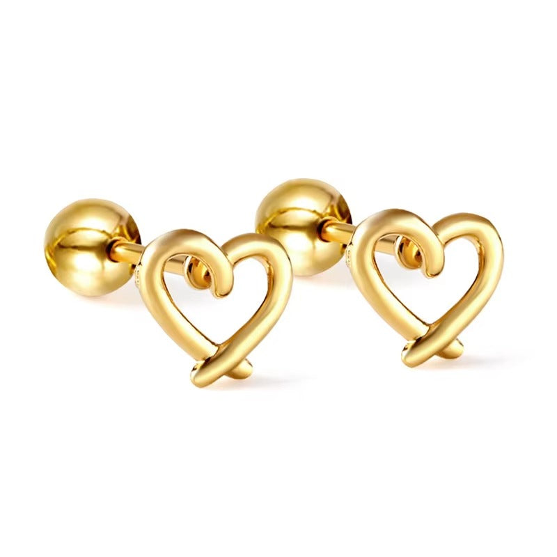Silvana Hollow Heart Flat Back Studs - Gold & Silver