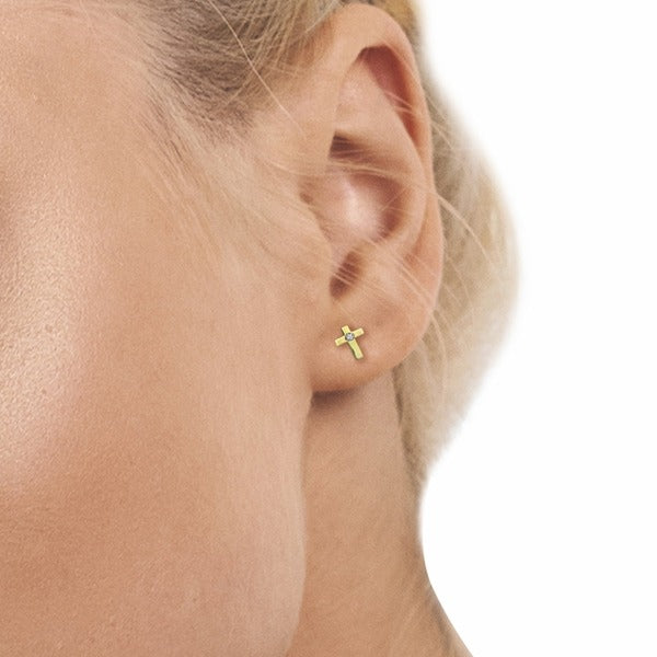 Allora Cross Faith Studs | Waterproof 18k Gold & Silver