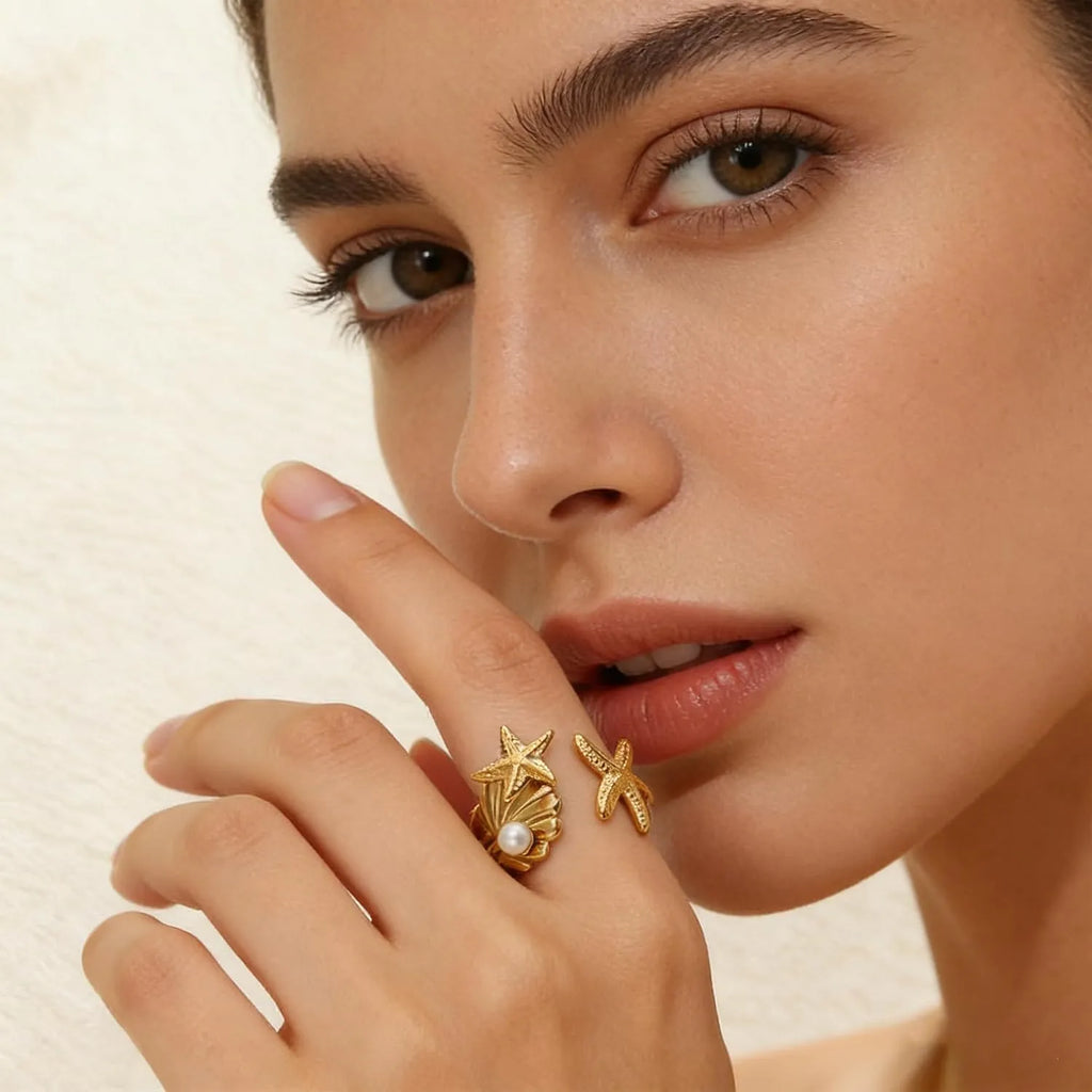 Cymbel Ocean Pearl Wrap Adjustable Ring | Waterproof 18k Gold