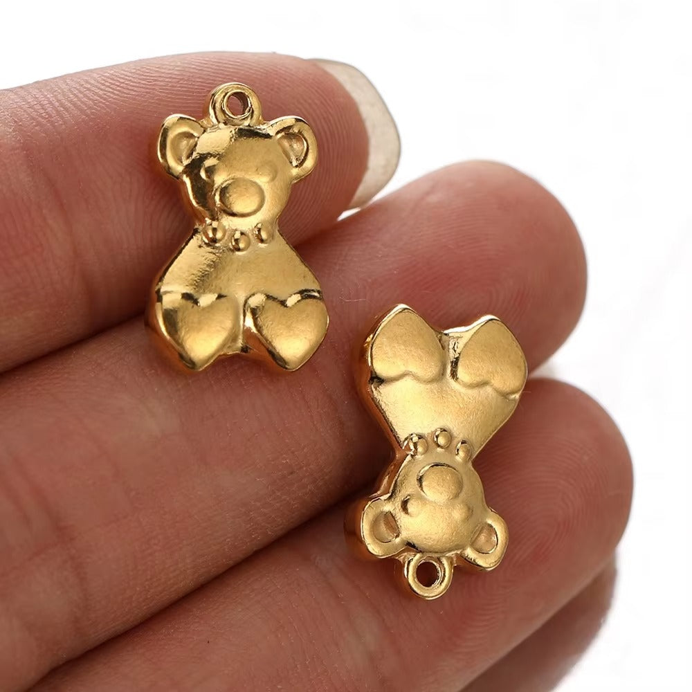 Nuala Waterproof Teddy Bear Hearts Charm 17x11mm Gold