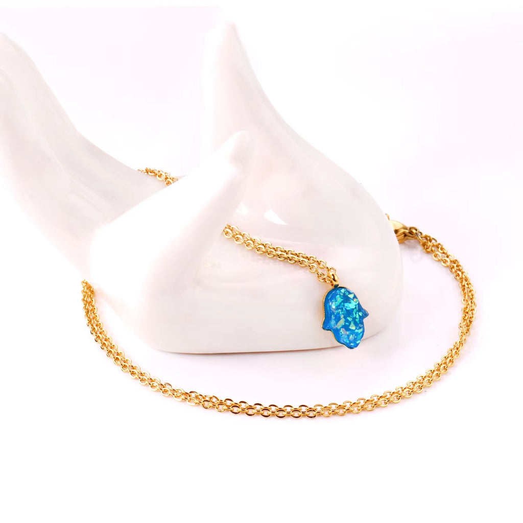 Faith Blue Hamsa Nazar Necklace | Waterproof 18k Gold