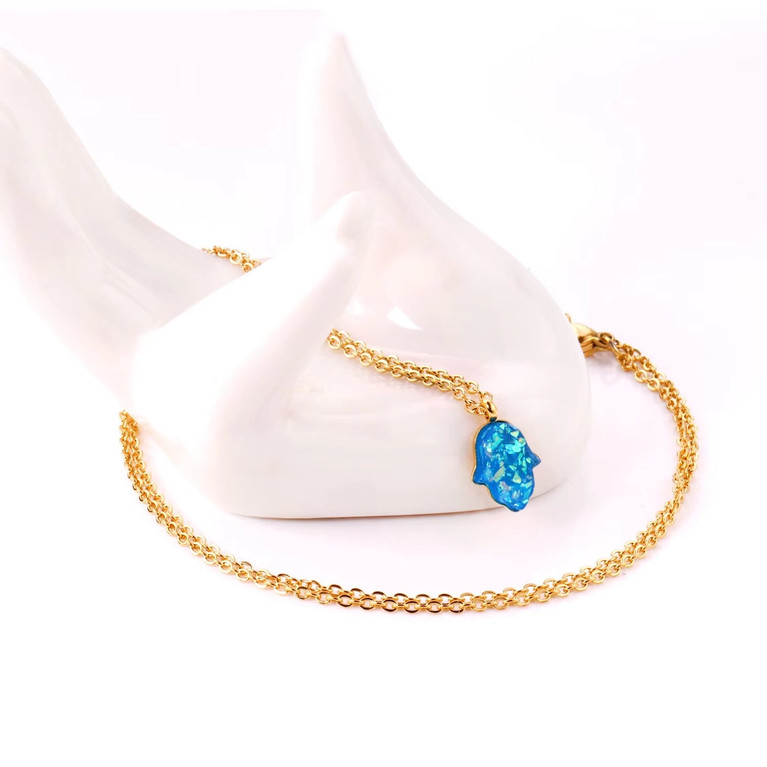 Faith Blue Hamsa Nazar Necklace | Waterproof 18k Gold