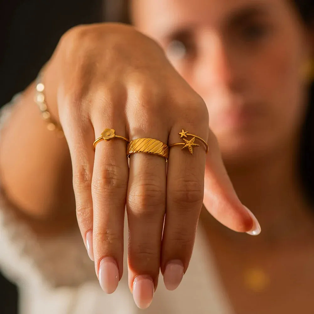 Aethel Textured Wrap Adjustable Ring | Waterproof 18k Gold & Silver