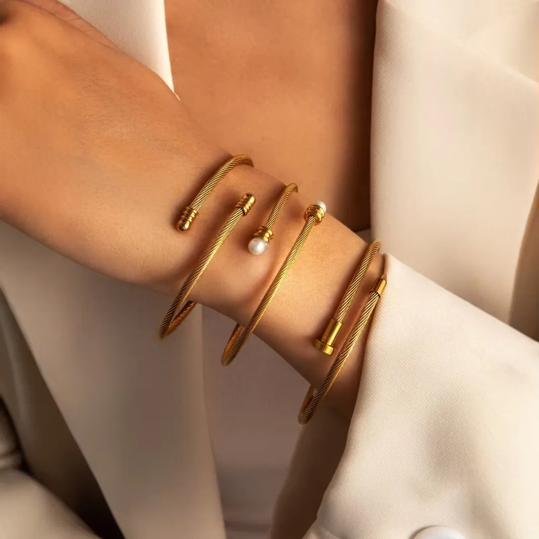 Cedric Pearl Wrap Bangle Bracelet | Waterproof 18k Gold
