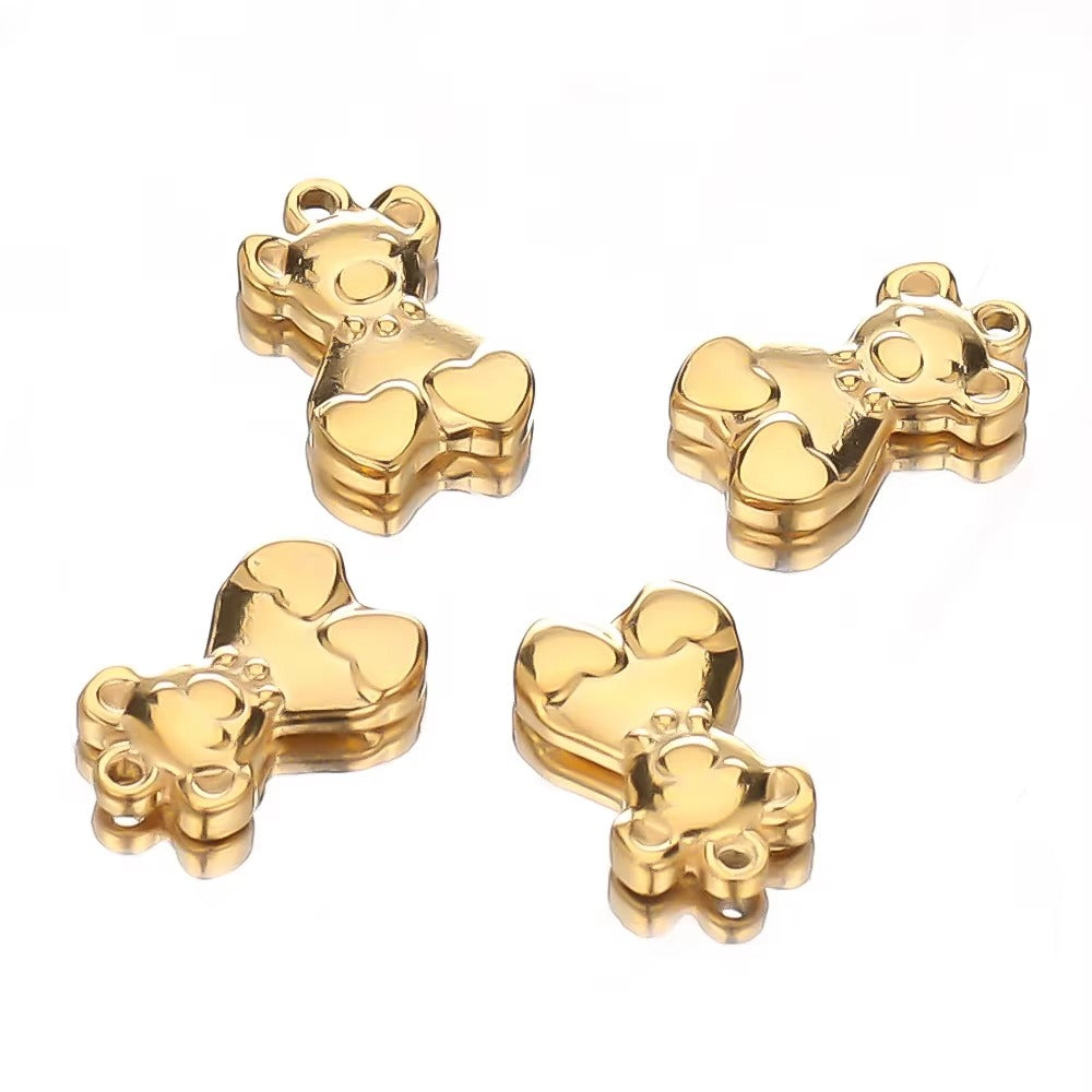 Nuala Waterproof Teddy Bear Hearts Charm 17x11mm Gold