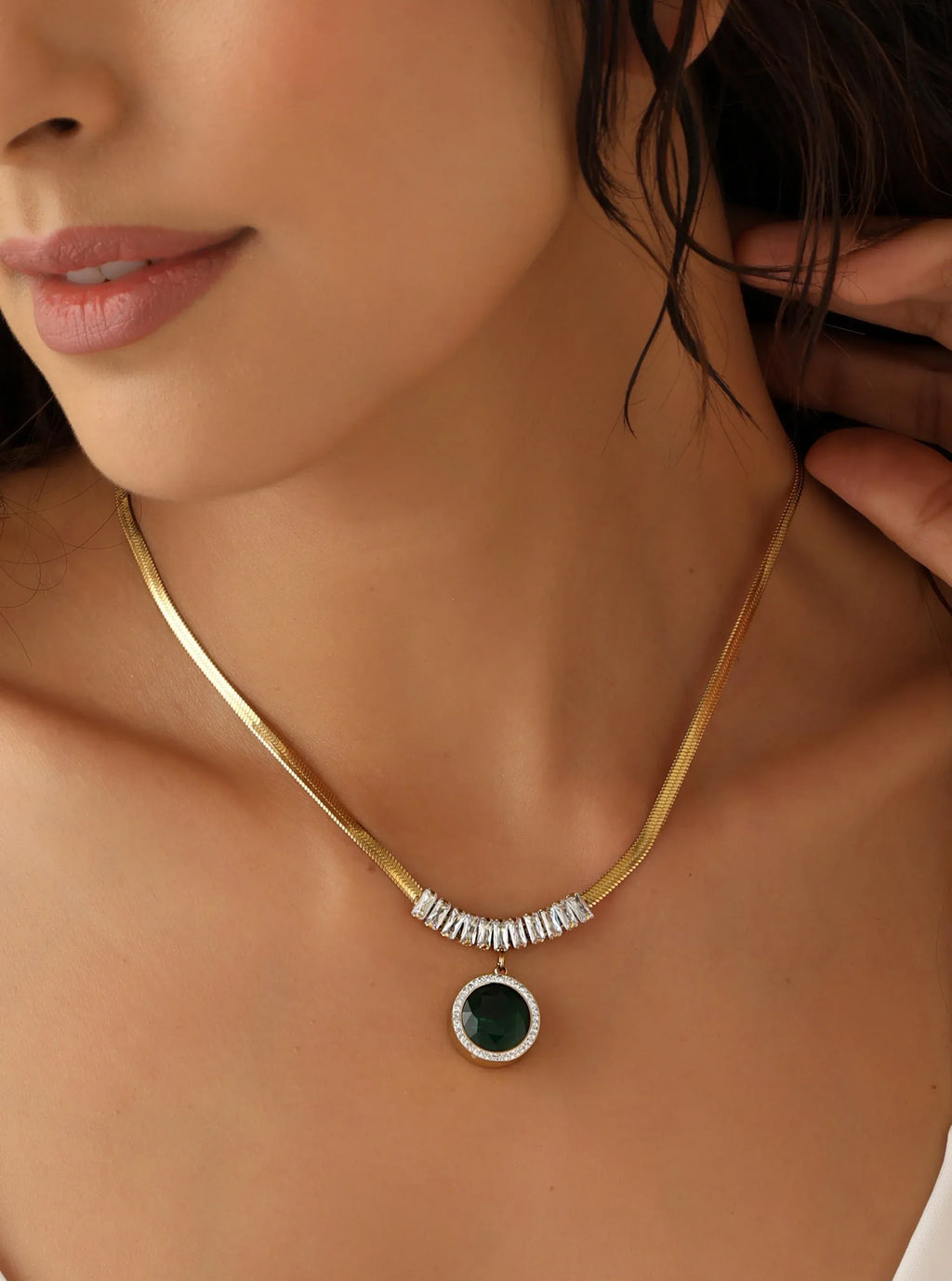 Esmira Emerald Snake Chain Necklace | Waterproof 18k Gold