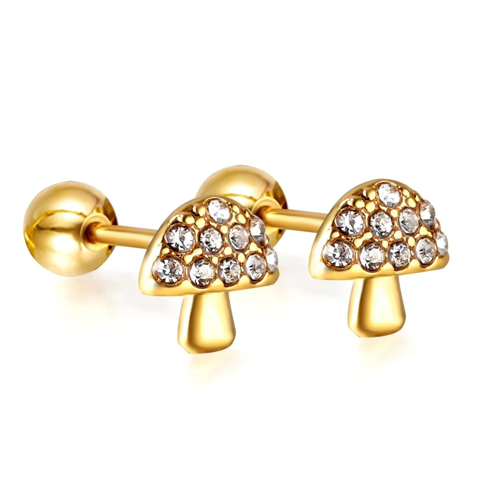 Starlume Crystal Mushrooms Flat Back Studs - Gold & Silver