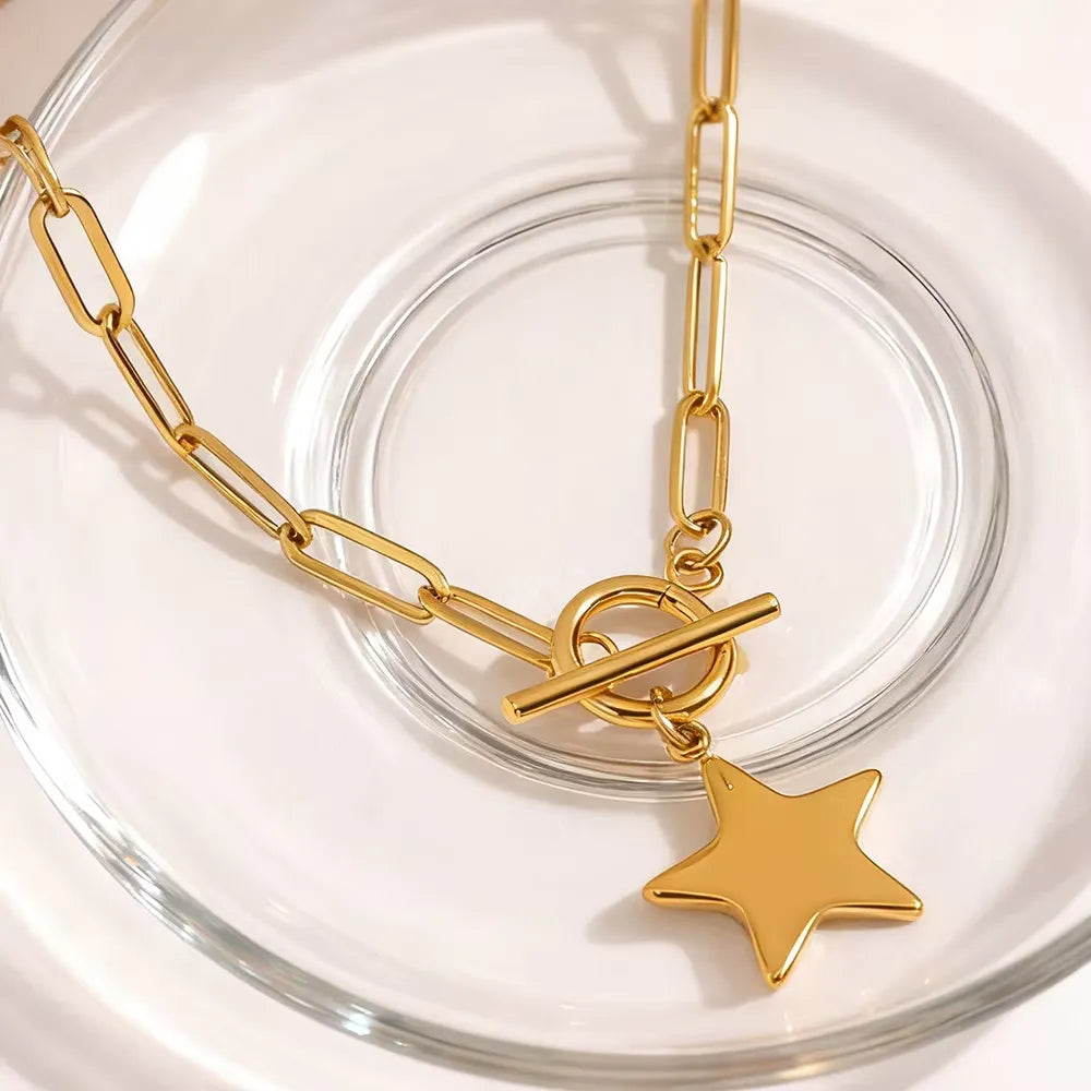 Tinah T-Bar Star Charm Chain Necklace | Waterproof 18k Gold