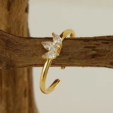 Cleo Marquise-Cut Cluster Open Ring | Waterproof 18k Gold