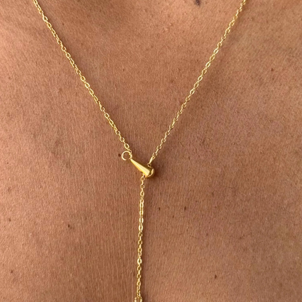 Bria Lariat Teardrop Necklace | Waterproof 18k Gold